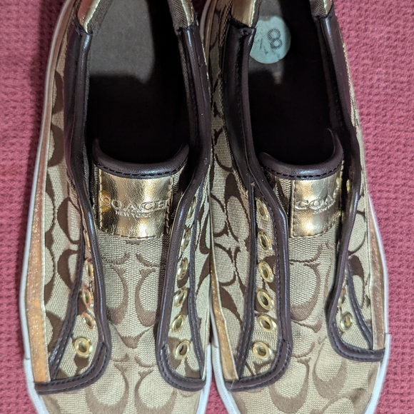 Coach Brown and Gold Slip-On Sneakers - Picture 1 of 4